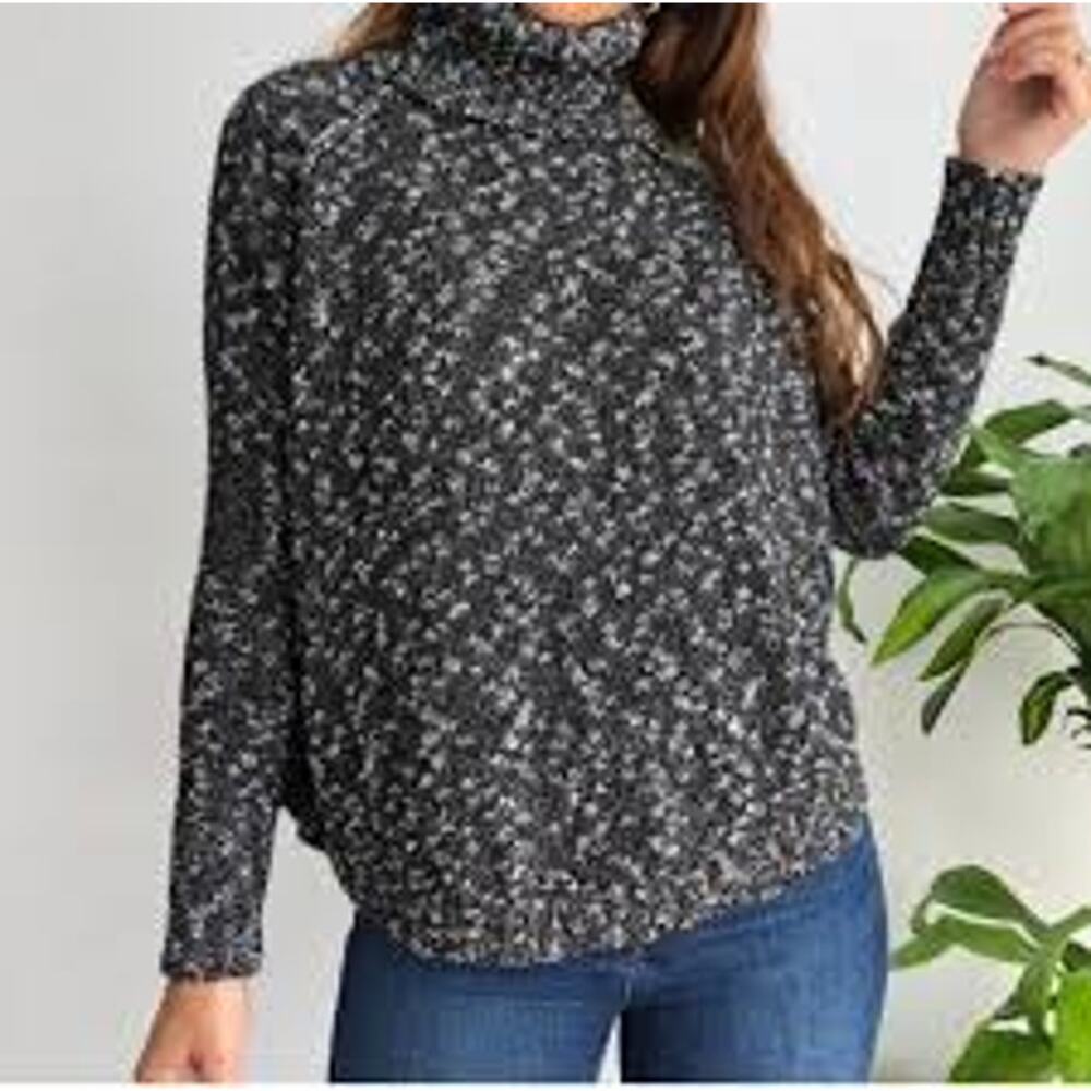 Lucky Brand Black & White Heather Knit Turtleneck Long Sleeve Sweater Top Size L